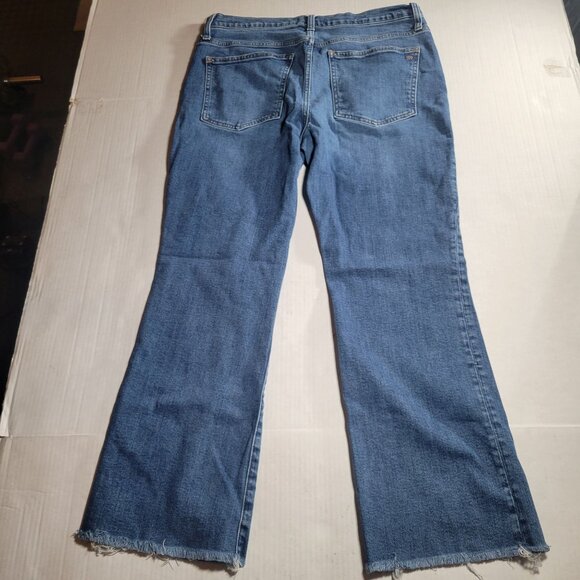 Madewell Womens Mid-Rise Kick Out Flare Raw-Hem Blue Cotton Blend Jeans Size 30 - Picture 10 of 11